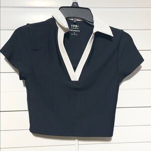 YPB Black and White V-Neck Crop Top